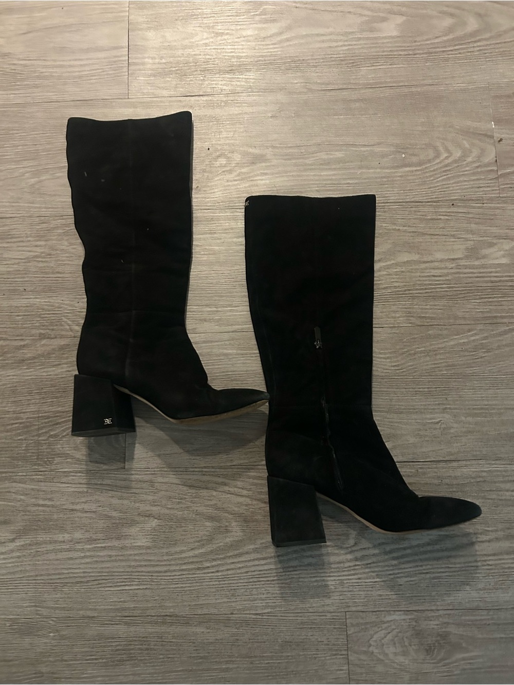 Sam Edelman Black Suede Mid-Calf Block Heel Boots